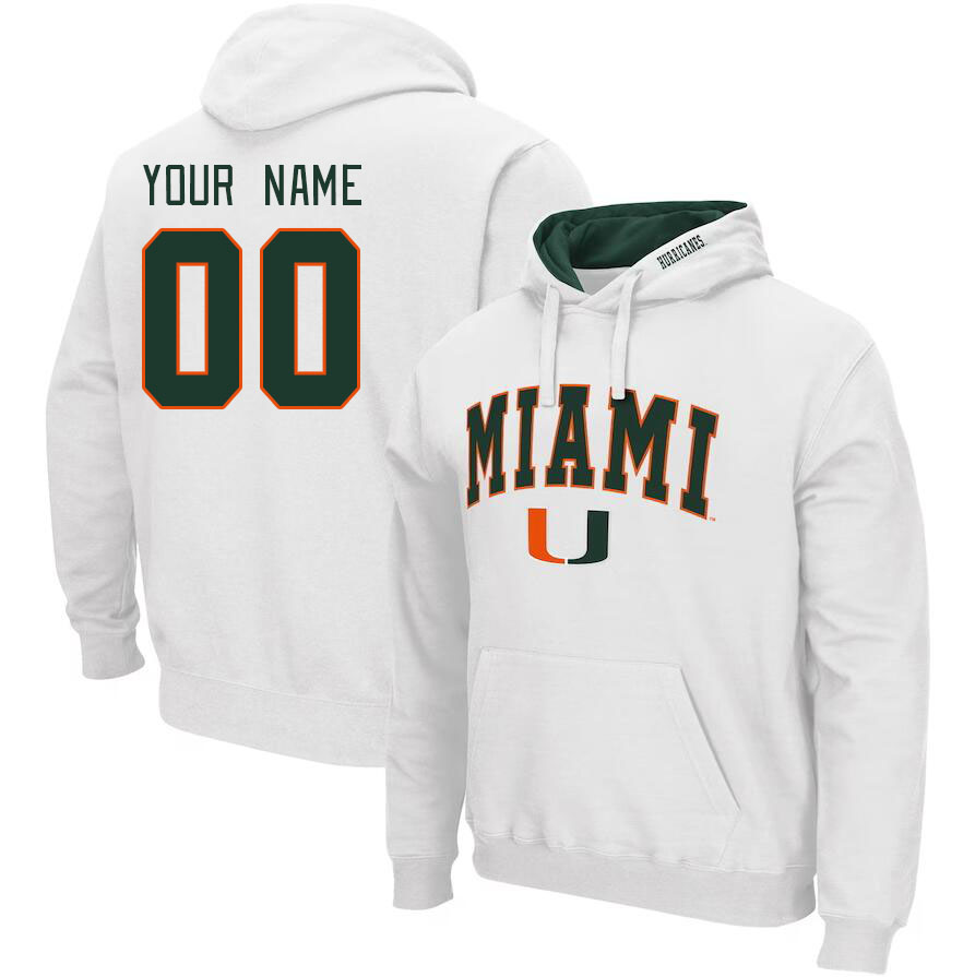 Custom Miami Hurricanes Name And Number College Hoodie-White - Click Image to Close